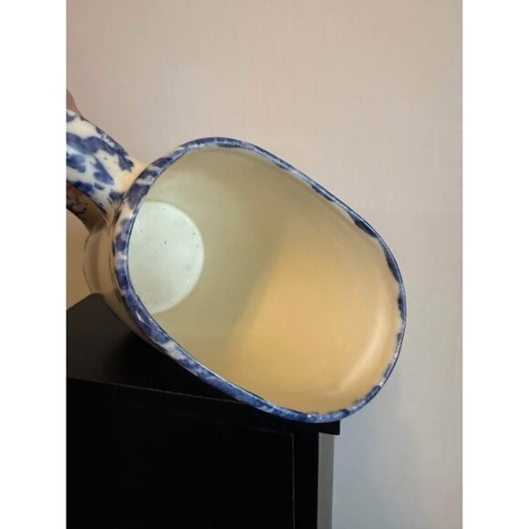 SOLD 90s Blue Heart Spongeware Pottery Pitcher Country Cottage Vintage - Picture 5 of 6